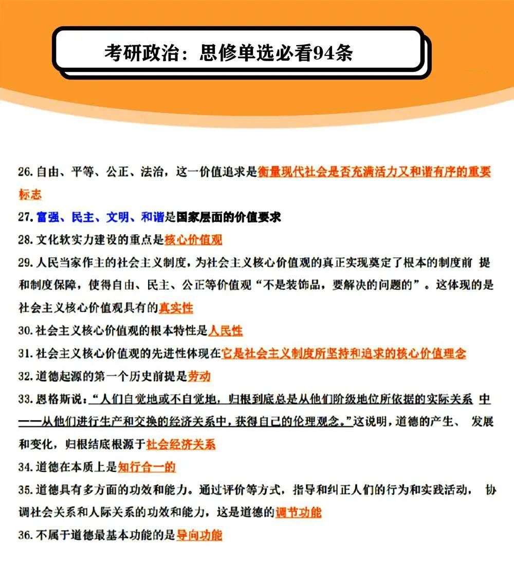 2021考研政治:思修單選必看94條