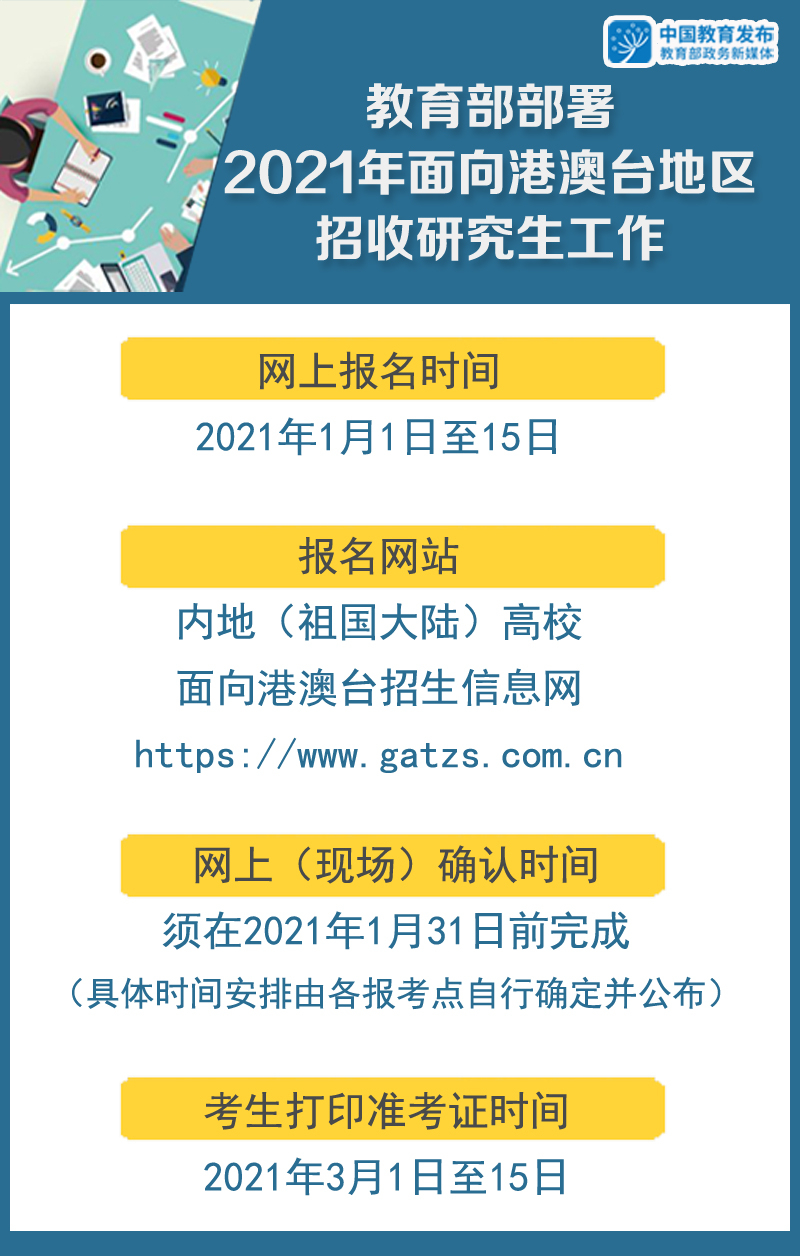 教育部部署2021年面向港澳臺地區研招工作,明年1月1日起報名